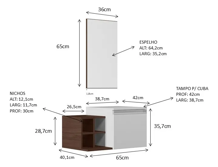 Conjunto Gabinete Armário para Banheiro Roma