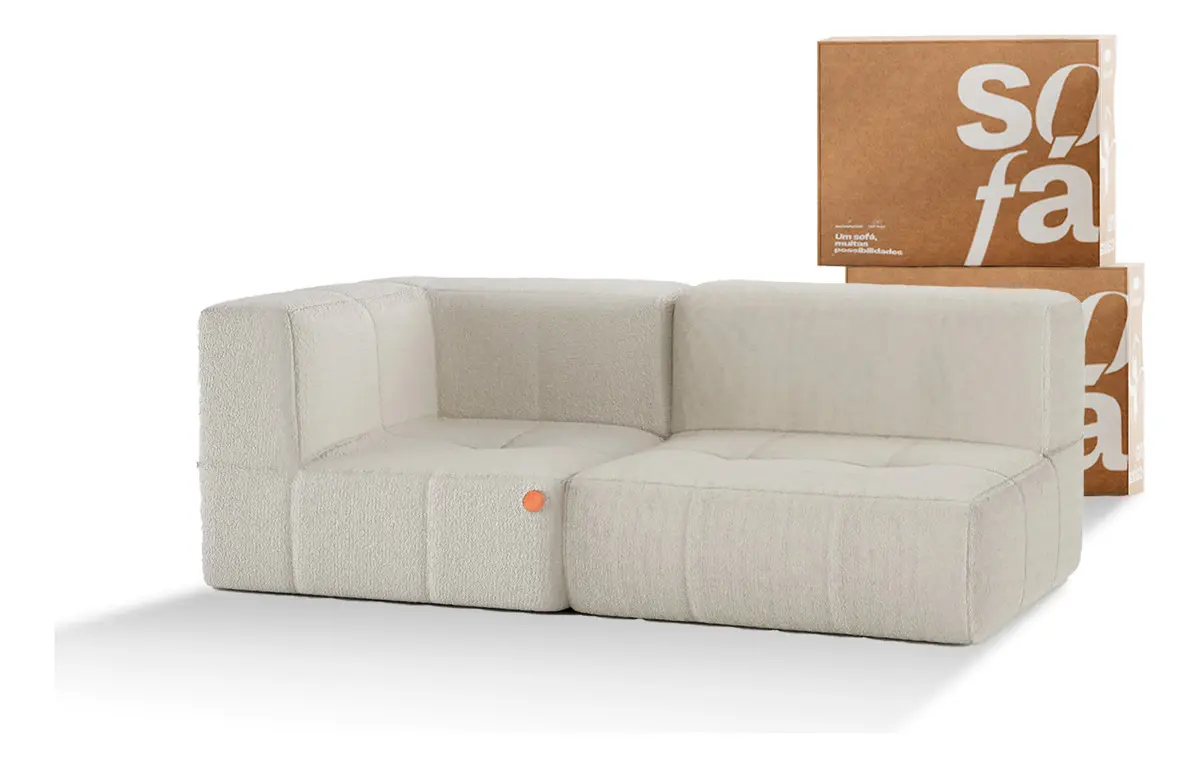 Sofá na Caixa Modular 3 Lugares com Chaise Horizon Bouclé